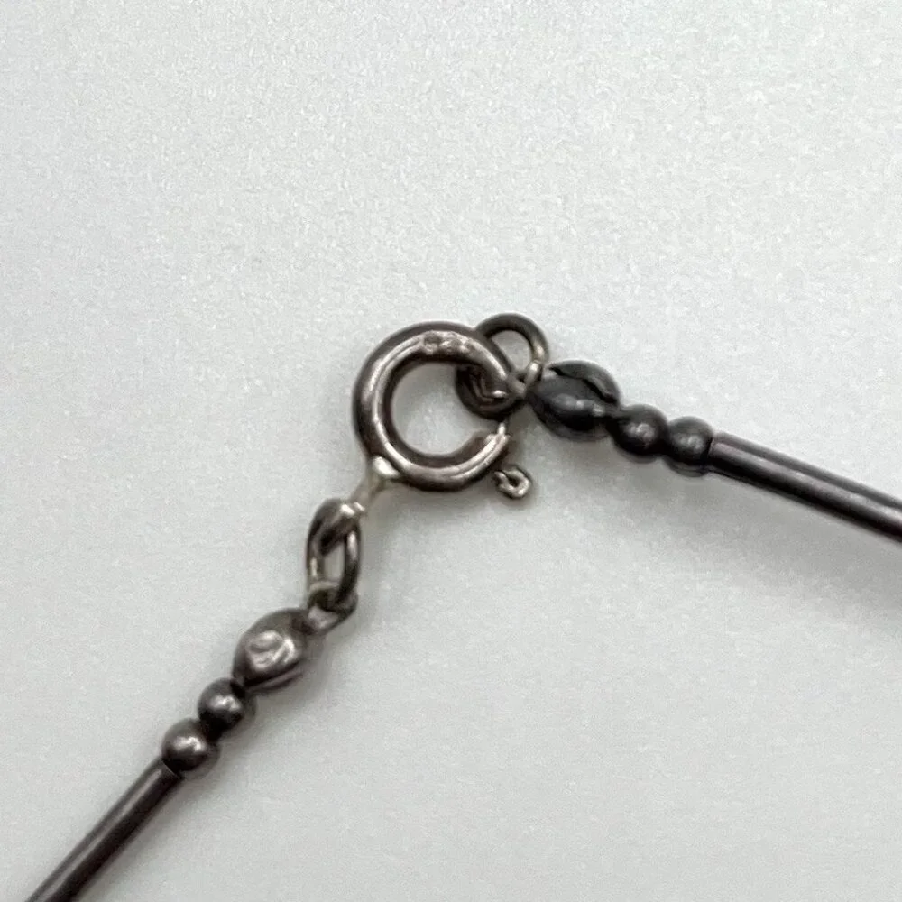 Sterling Silver Bar Link Bracelet Purple Glass Cat Eye Beads Boho Minimalist
